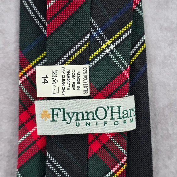 Flynn O'Hara Uniform Red Green Blue Plaid Tartan Adjustable Clip Youth Tie 14 - Picture 5 of 8